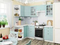 Небольшая угловая кухня в голубом и белом цвете Санкт-Петербург